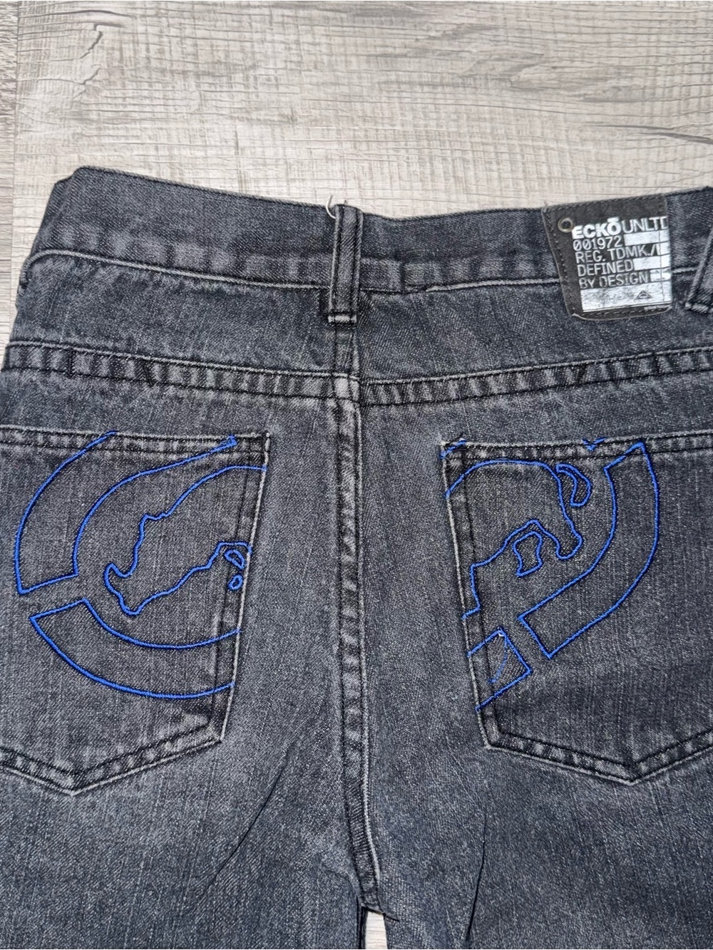 Vtg Y2K Youth Sz 10 Ecko Unltd Jeans Black Embroidered Logo Back Pockets 001972